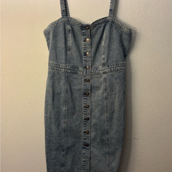 Allegra K Button Front Denim Dress - Picture 1 of 5